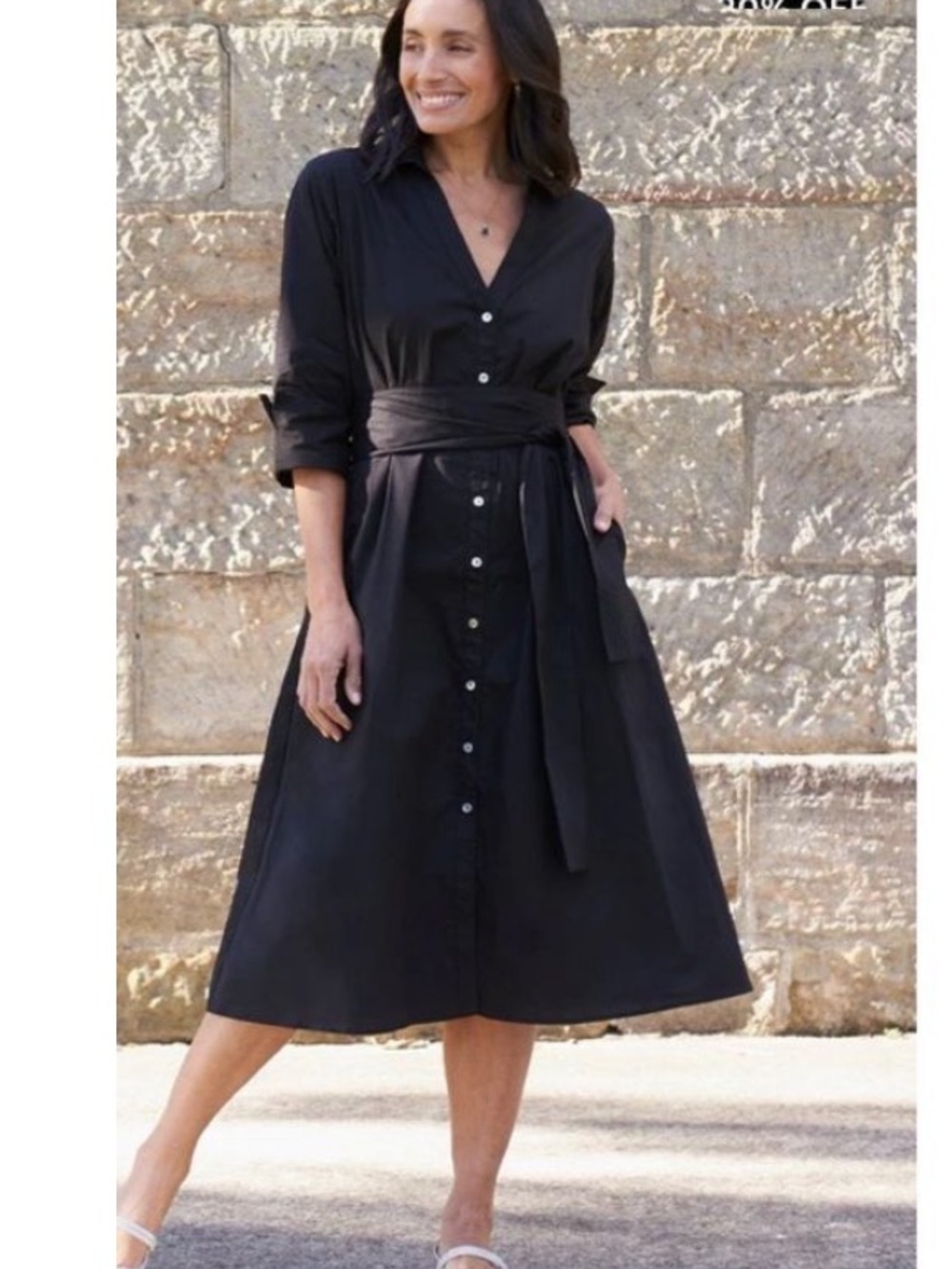NWT Carolina Celia Dress Black Cotton Poplin Collared Shirt Dress Small